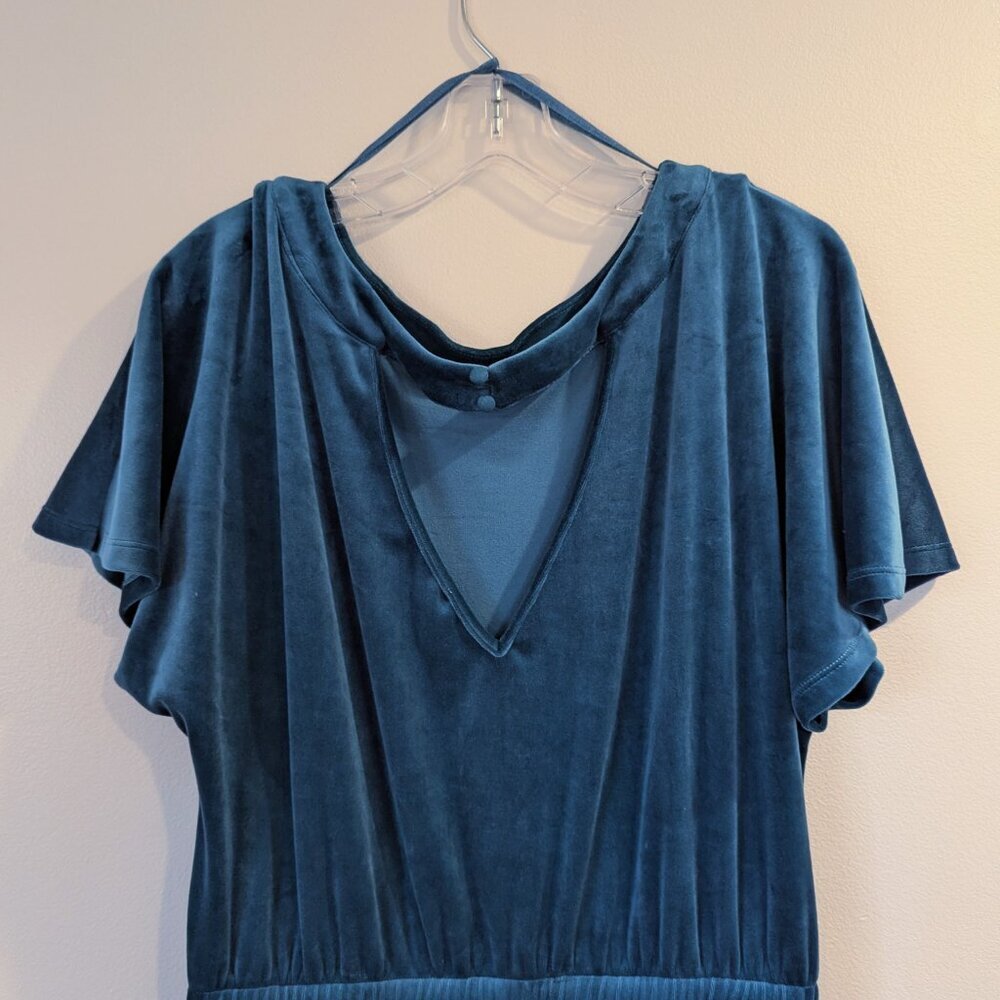 ANTHROPOLOGIE Linda Velvet Jumpsuit M Blue Velour Soft Stretch Comfortable - Picture 6 of 10